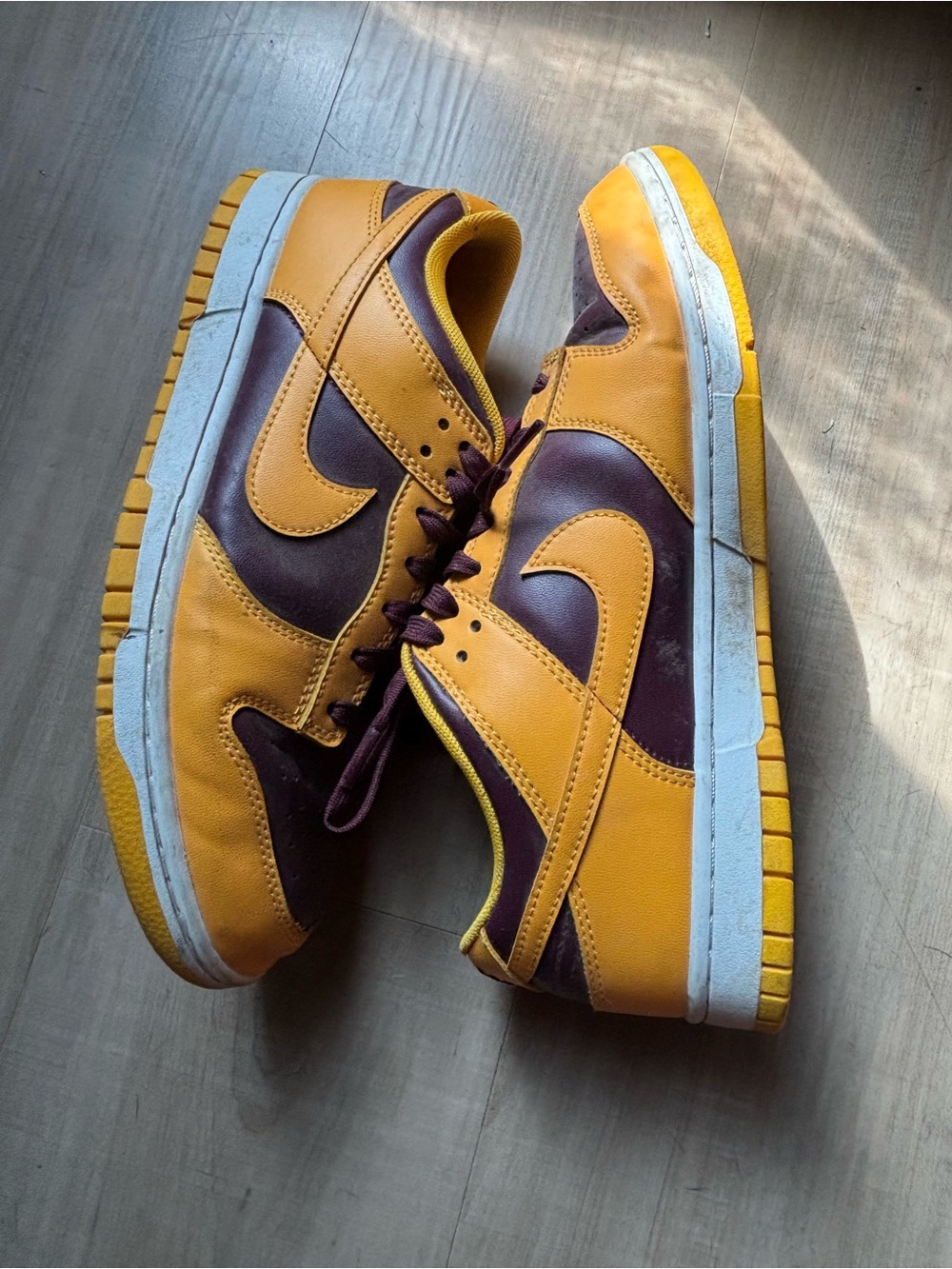 ASU Dunk Low Sneakers in Yellow and Burgundy